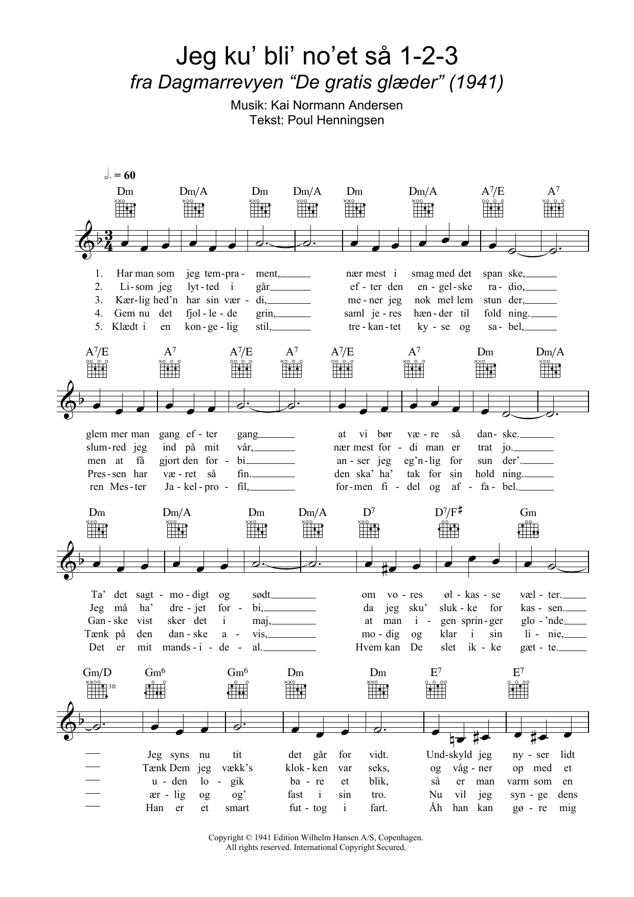 Kai Normann Andersen Jeg Ku' Bli' No'et Så 1-2-3 sheet music notes and chords arranged for Lead Sheet / Fake Book