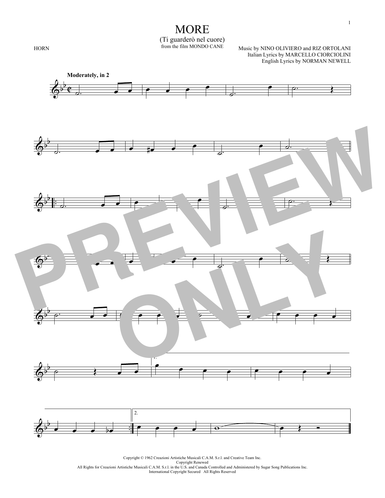 Kai Winding More (Ti Guarderò Nel Cuore) sheet music notes and chords arranged for Pro Vocal