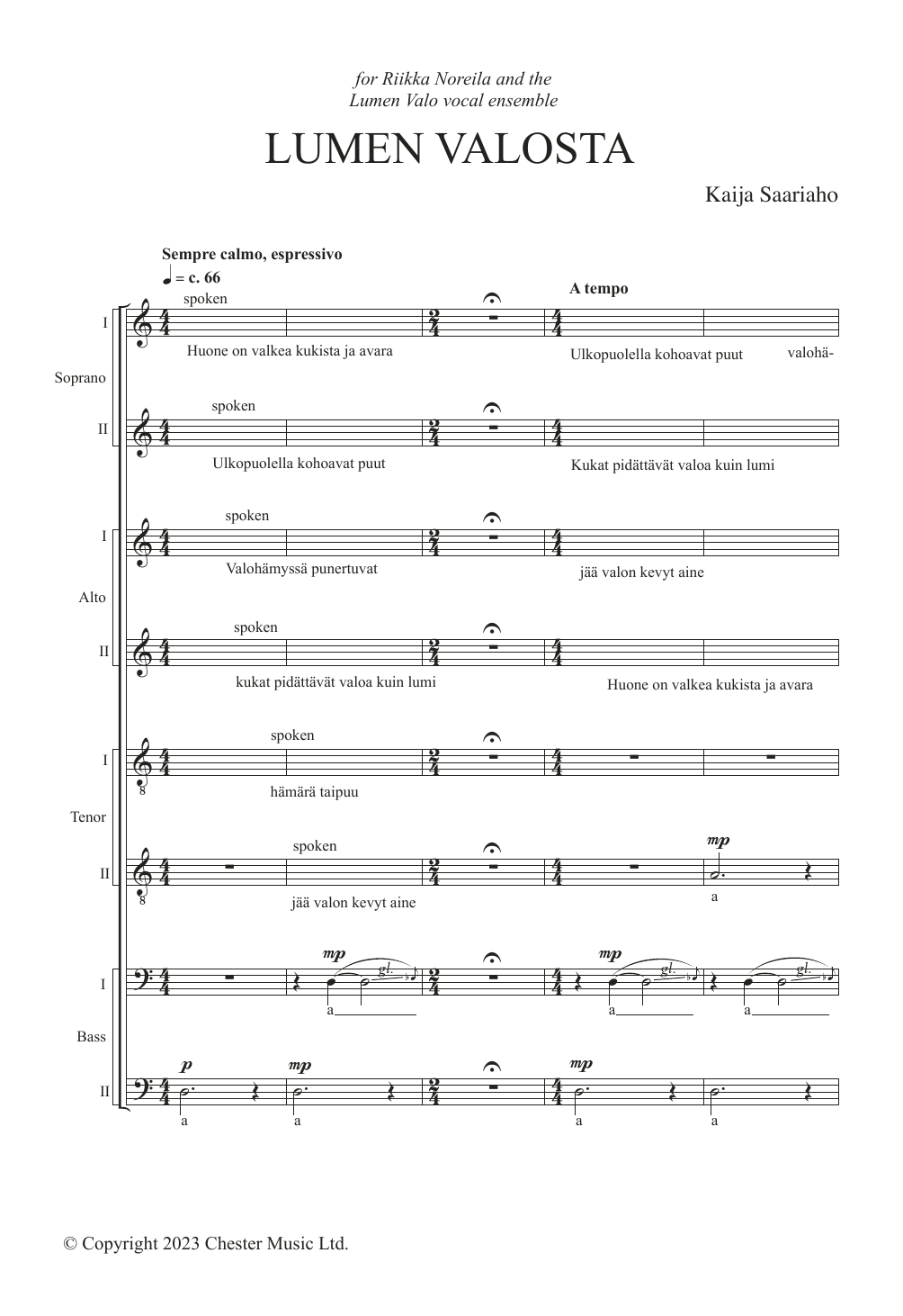 Kaija Saariaho Lumen Valosta sheet music notes and chords. Download Printable PDF.