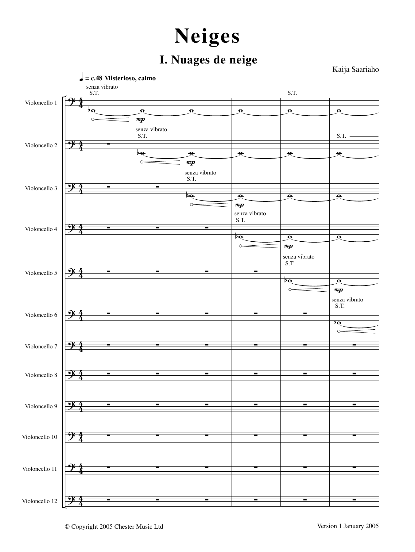 Kaija Saariaho Neiges (Version for twelve cellists) sheet music notes and chords. Download Printable PDF.