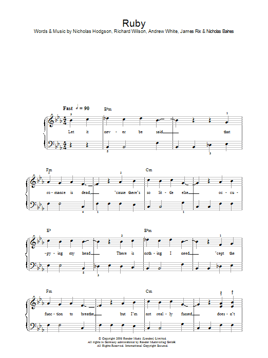 Kaiser Chiefs Ruby sheet music notes and chords. Download Printable PDF.