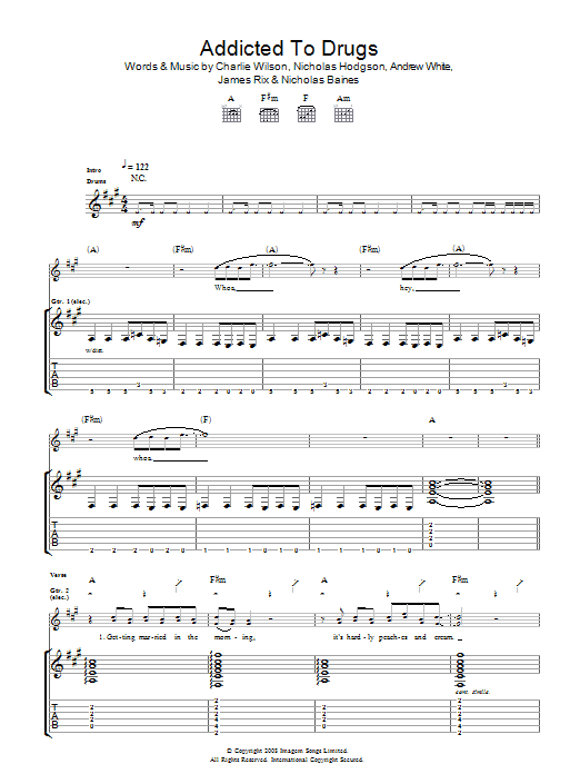 Learn to play Kaiser Chiefs Addicted To Drugs sheet music for Guitar Tab in minutes. Price: 7.8900$ Kaiser Chiefs Addicted To Drugs sheet music notes and chords arranged for Guitar Tab