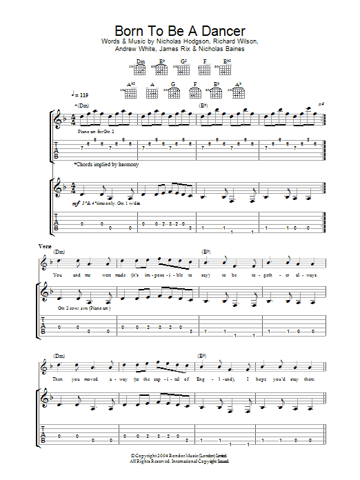 Learn to play Kaiser Chiefs Born To Be A Dancer sheet music for Guitar Tab in minutes. Kaiser Chiefs Born To Be A Dancer sheet music notes and chords. Download Printable PDF.