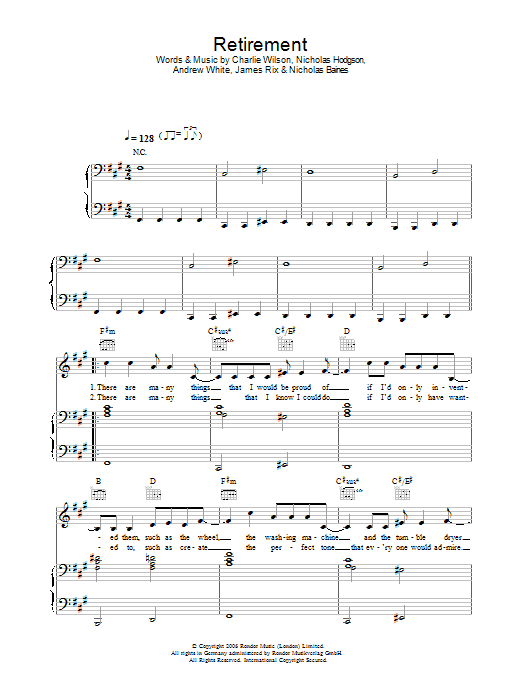 Kaiser Chiefs Retirement sheet music notes and chords. Download Printable PDF.