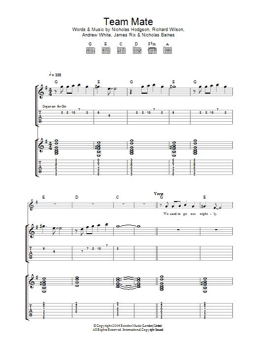 Kaiser Chiefs Team Mate sheet music notes and chords. Download Printable PDF.