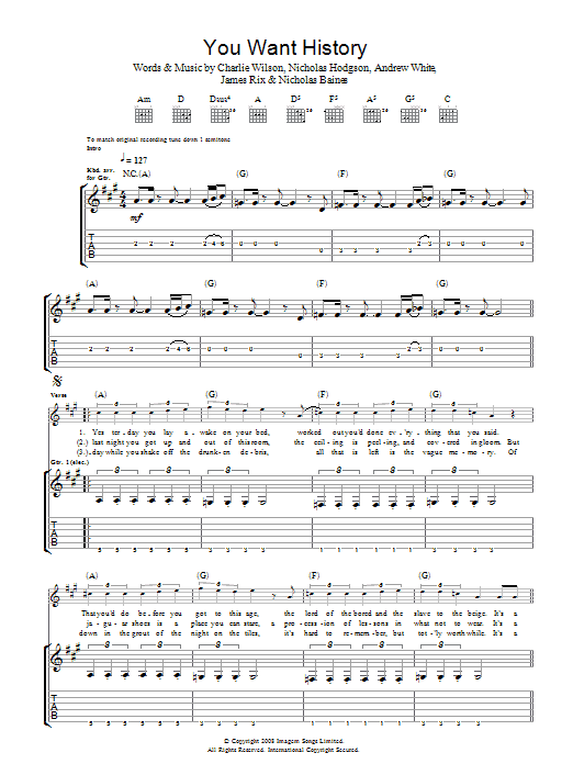 Learn to play Kaiser Chiefs You Want History sheet music for Guitar Tab in minutes. Price: 7.8900$ Kaiser Chiefs You Want History sheet music notes and chords arranged for Guitar Tab