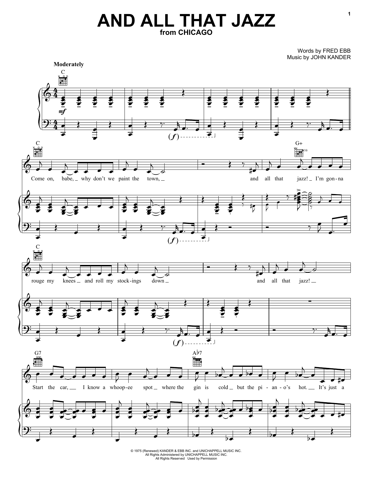 Kander & Ebb And All That Jazz sheet music notes and chords - Download Printable PDF and start playing in minutes.