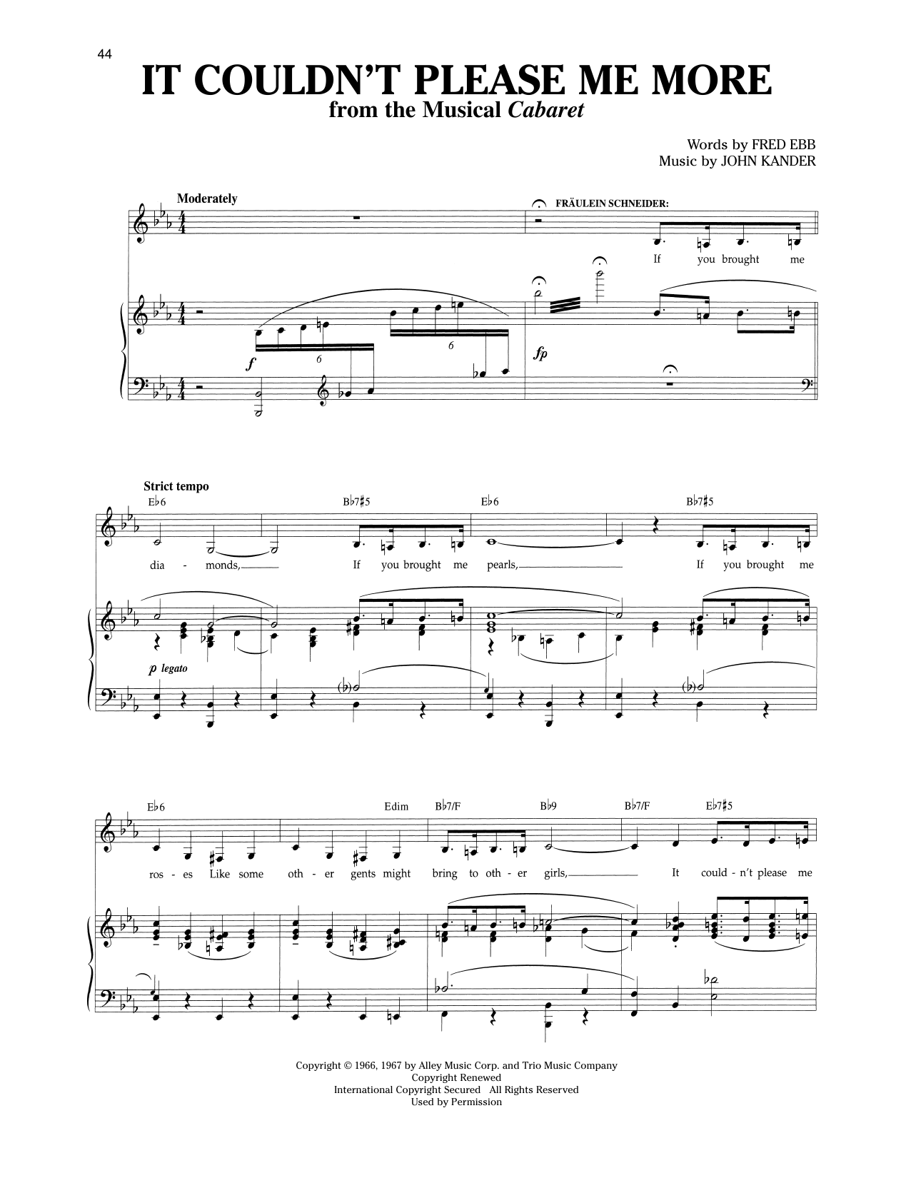 Kander & Ebb It Couldn't Please Me More (from Cabaret) sheet music notes and chords. Download Printable PDF.