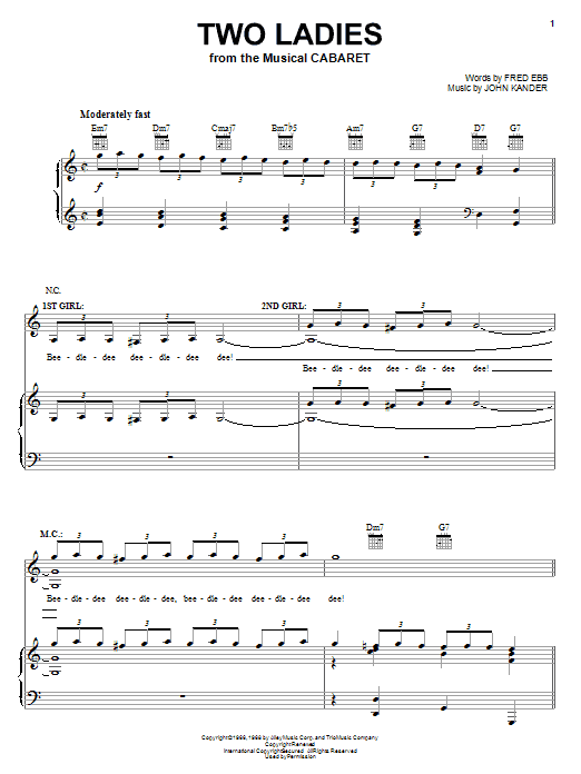 Kander & Ebb Two Ladies sheet music notes and chords. Download Printable PDF.