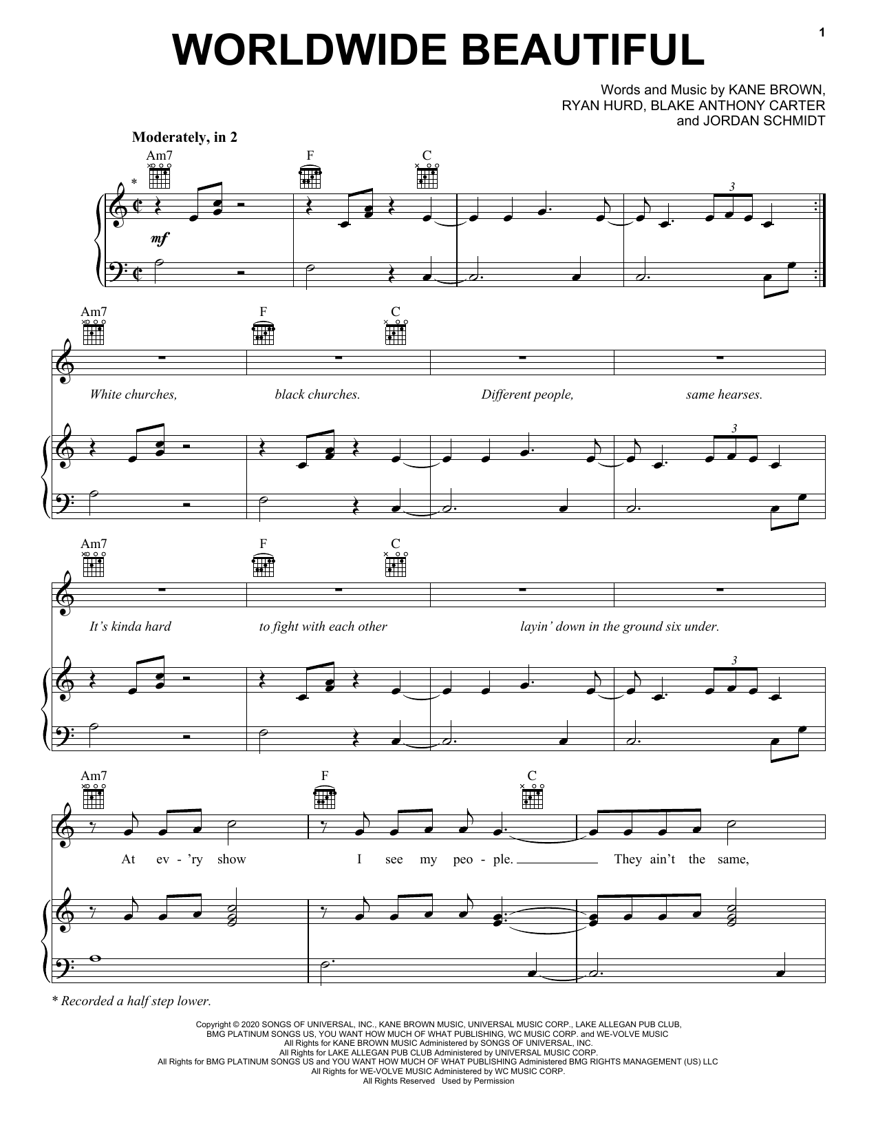 Learn to play Kane Brown Worldwide Beautiful sheet music for Piano, Vocal & Guitar Chords (Right-Hand Melody) in minutes. Price: 6.9900$ Kane Brown Worldwide Beautiful sheet music notes and chords arranged for Piano, Vocal & Guitar Chords (Right-Hand Melody)
