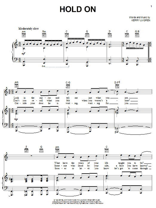 Kansas Hold On sheet music notes and chords. Download Printable PDF.