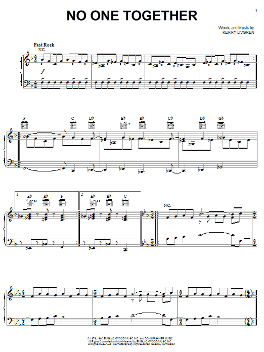 Kansas No One Together sheet music notes and chords. Download Printable PDF.