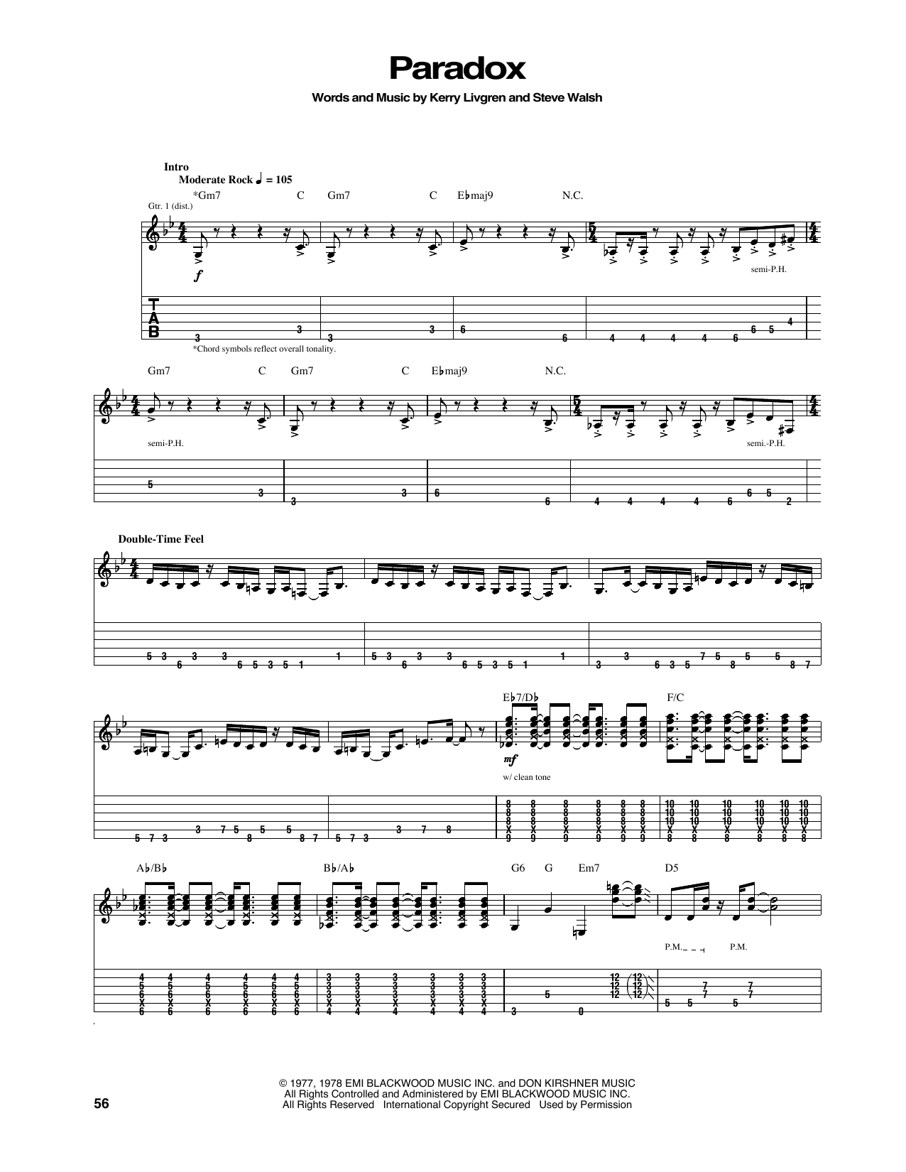 Kansas Paradox sheet music notes and chords. Download Printable PDF.