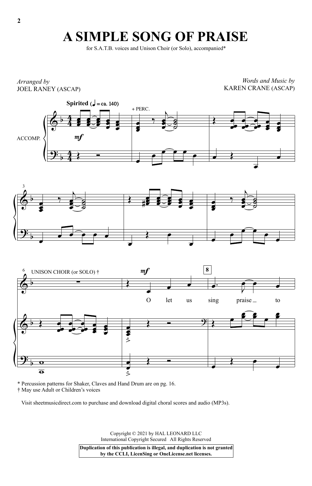 Learn to play Karen Crane A Simple Song Of Praise (arr. Joel Raney) sheet music for SATB Choir in minutes. Price: 3.9900$ Karen Crane A Simple Song Of Praise (arr. Joel Raney) sheet music notes and chords arranged for SATB Choir