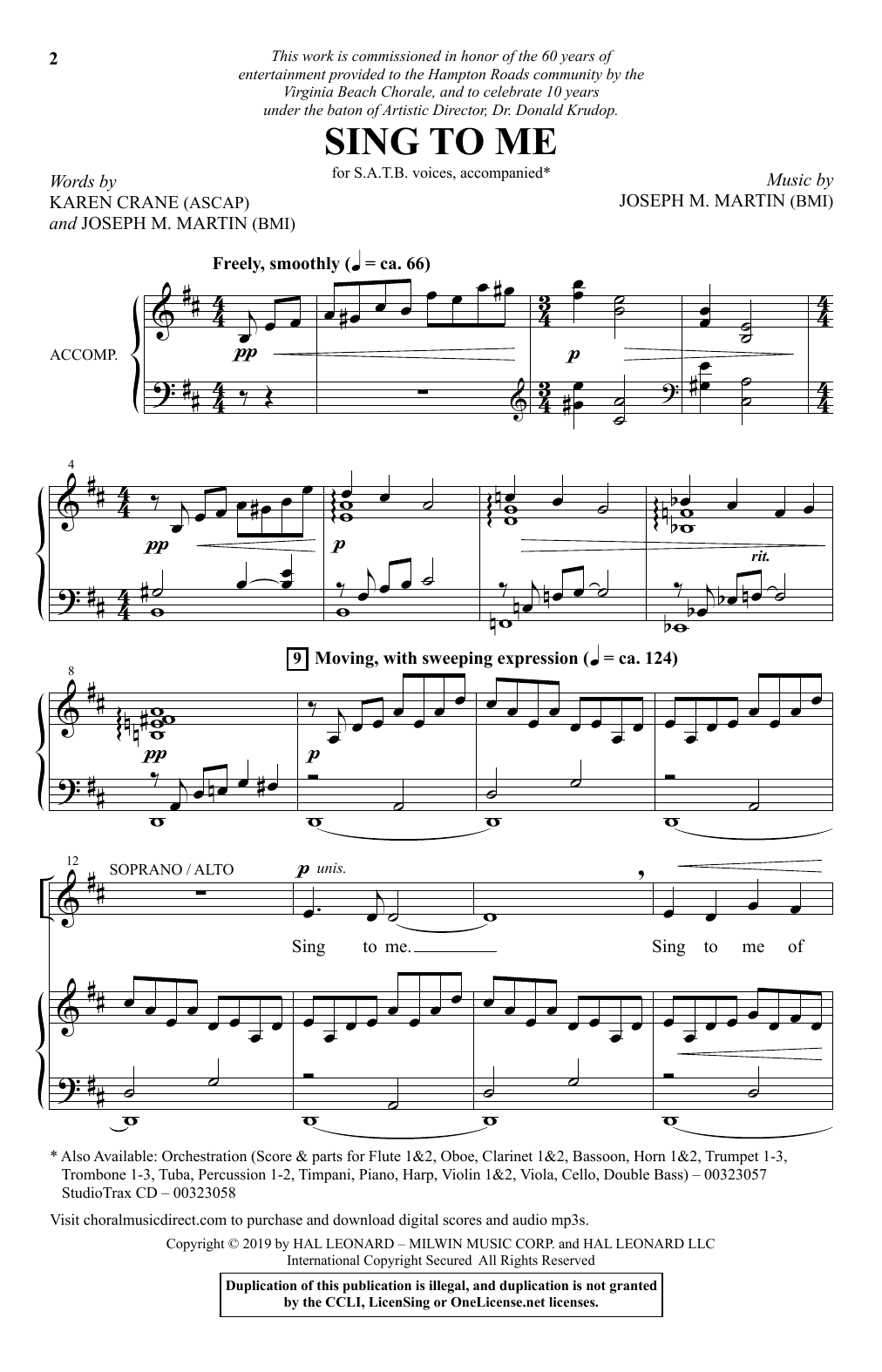 Learn to play Karen Crane and Joseph M. Martin Sing To Me sheet music for SATB Choir in minutes. Price: 3.9900$ Karen Crane and Joseph M. Martin Sing To Me sheet music notes and chords arranged for SATB Choir