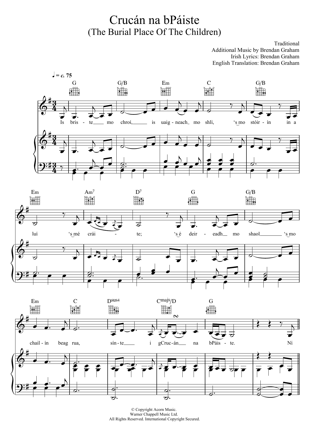 Learn to play Karen Matheson Crucan Na Bpaiste sheet music for Piano, Vocal & Guitar (Right-Hand Melody) in minutes. Karen Matheson Crucan Na Bpaiste sheet music notes and chords. Download Printable PDF.