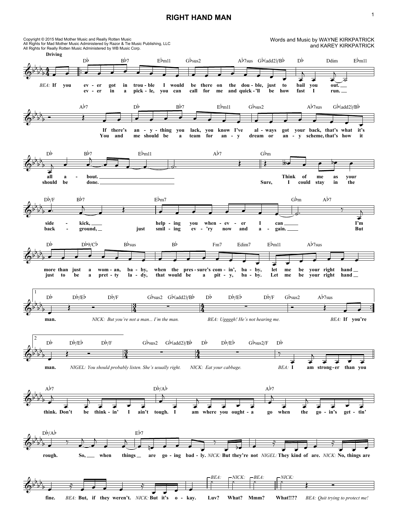 Learn to play Karey Kirkpatrick Right Hand Man sheet music for Lead Sheet / Fake Book in minutes. Price: 5.9900$ Karey Kirkpatrick Right Hand Man sheet music notes and chords arranged for Lead Sheet / Fake Book