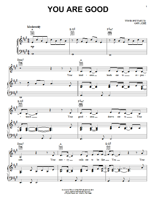 Kari Jobe You Are Good sheet music notes and chords. Download Printable PDF.