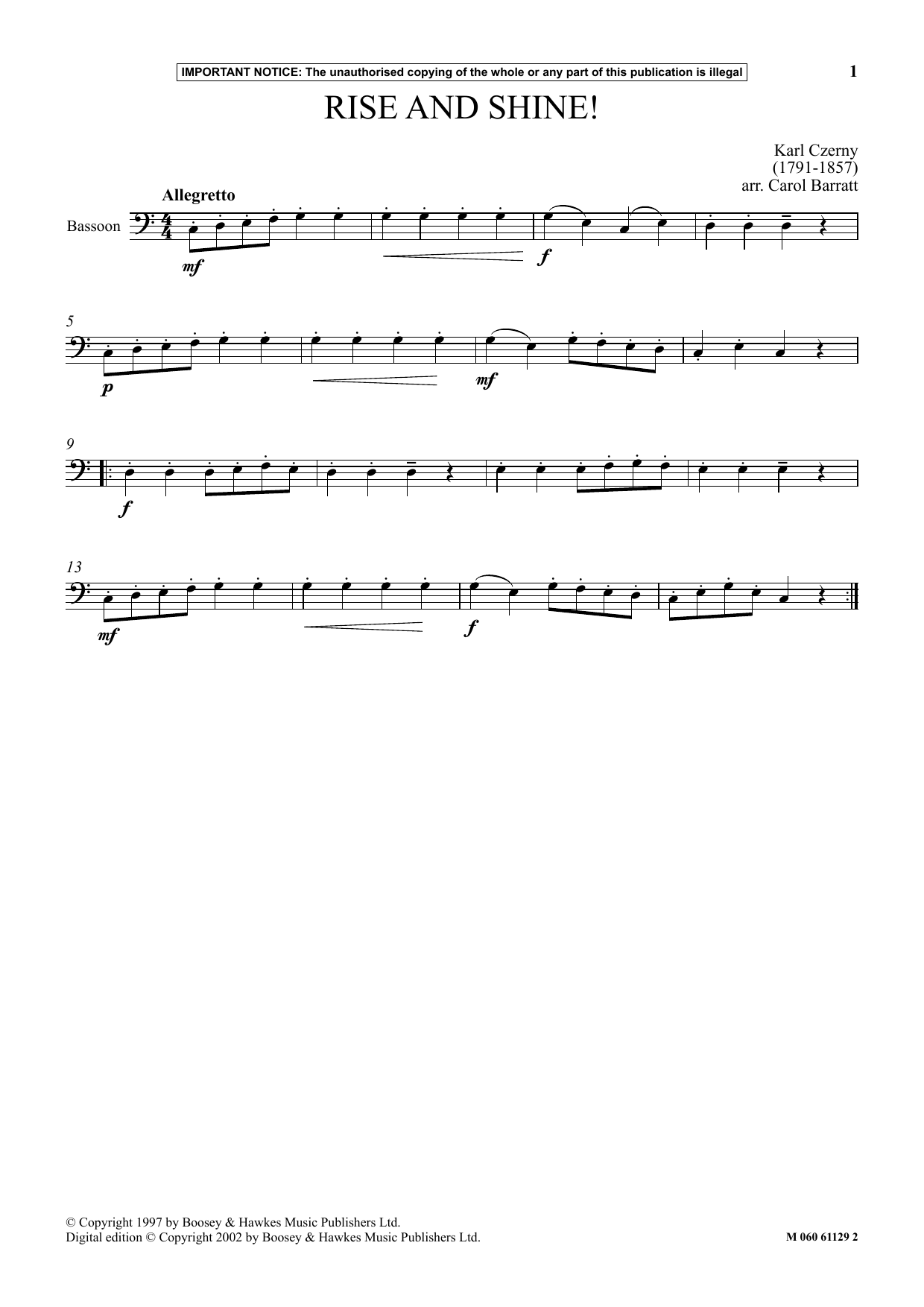 Karl Czerny Rise And Shine sheet music notes and chords. Download Printable PDF.