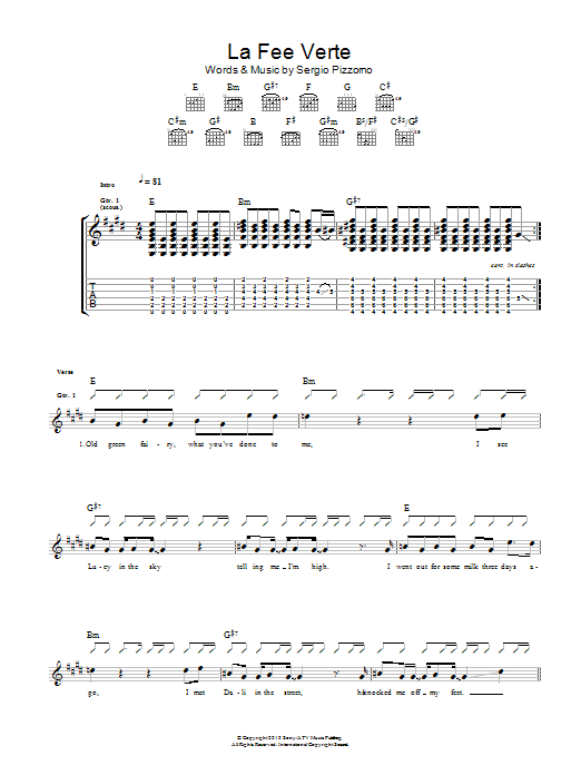 Kasabian Le Fee Verte sheet music notes and chords. Download Printable PDF.