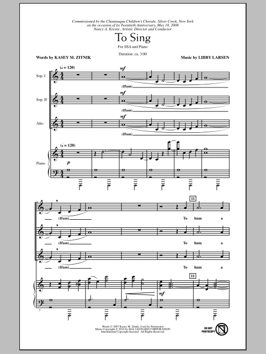 Kasey M. Zitnik To Sing sheet music notes and chords. Download Printable PDF.