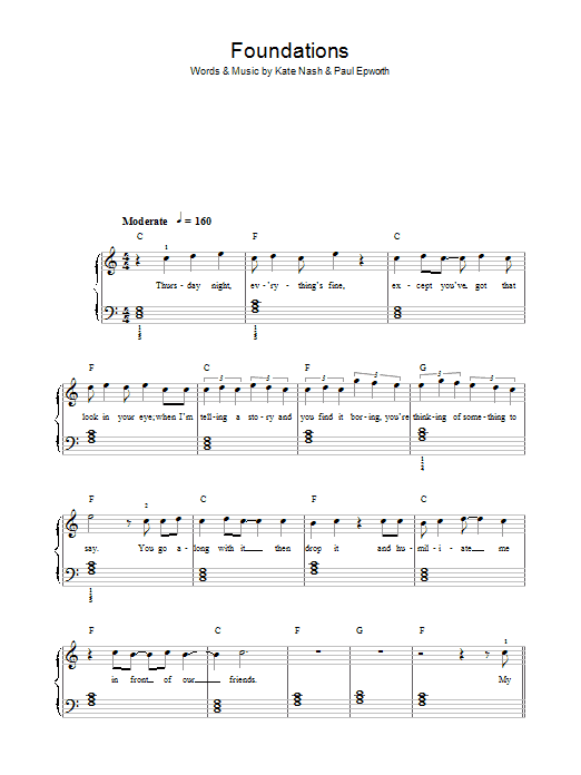 Kate Nash Foundations sheet music notes and chords. Download Printable PDF.