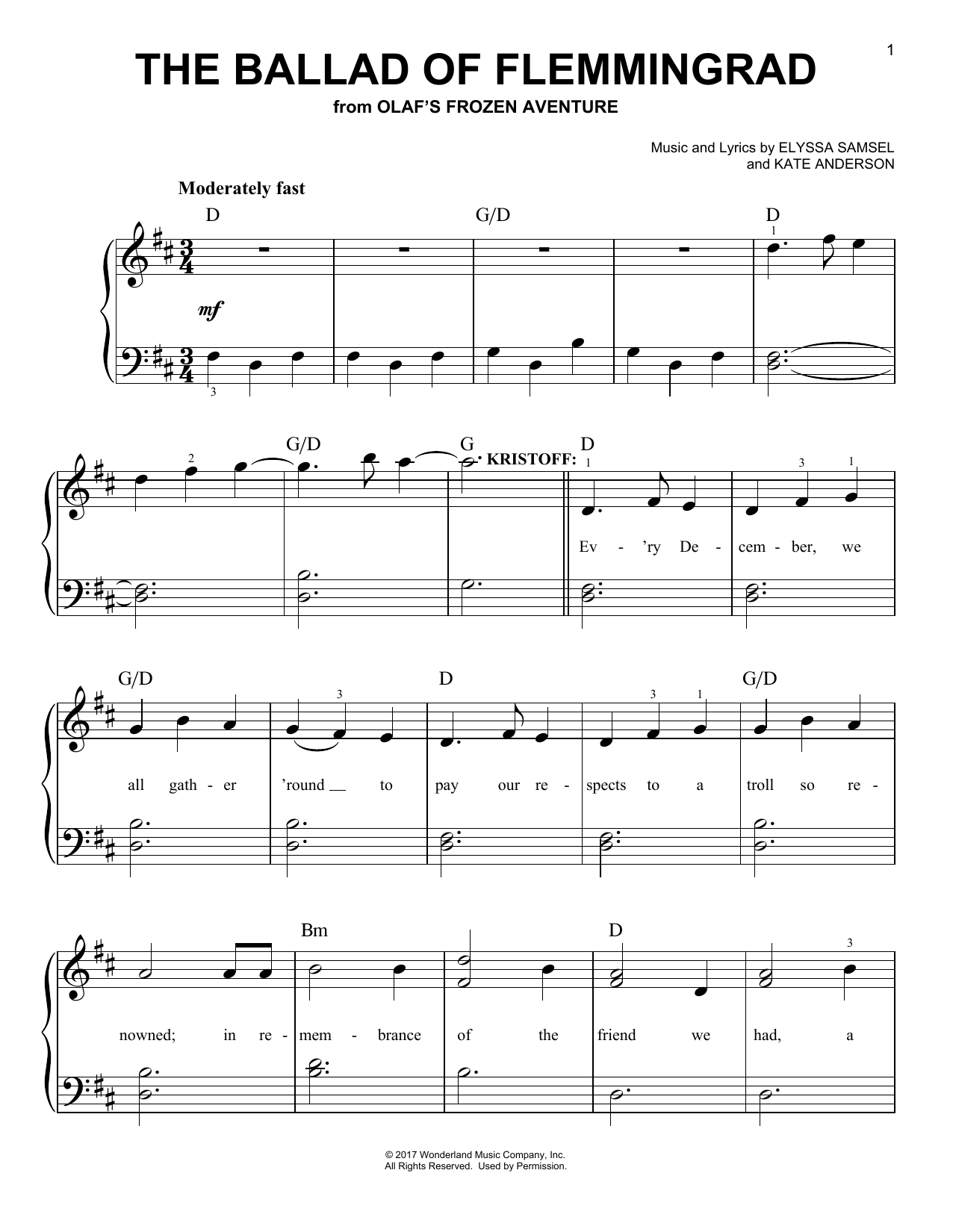 Learn to play Kate Anderson The Ballad Of Flemmingrad (from Olaf's Frozen Adventure) sheet music for Easy Piano in minutes. Price: 6.9900$ Kate Anderson The Ballad Of Flemmingrad (from Olaf's Frozen Adventure) sheet music notes and chords arranged for Easy Piano