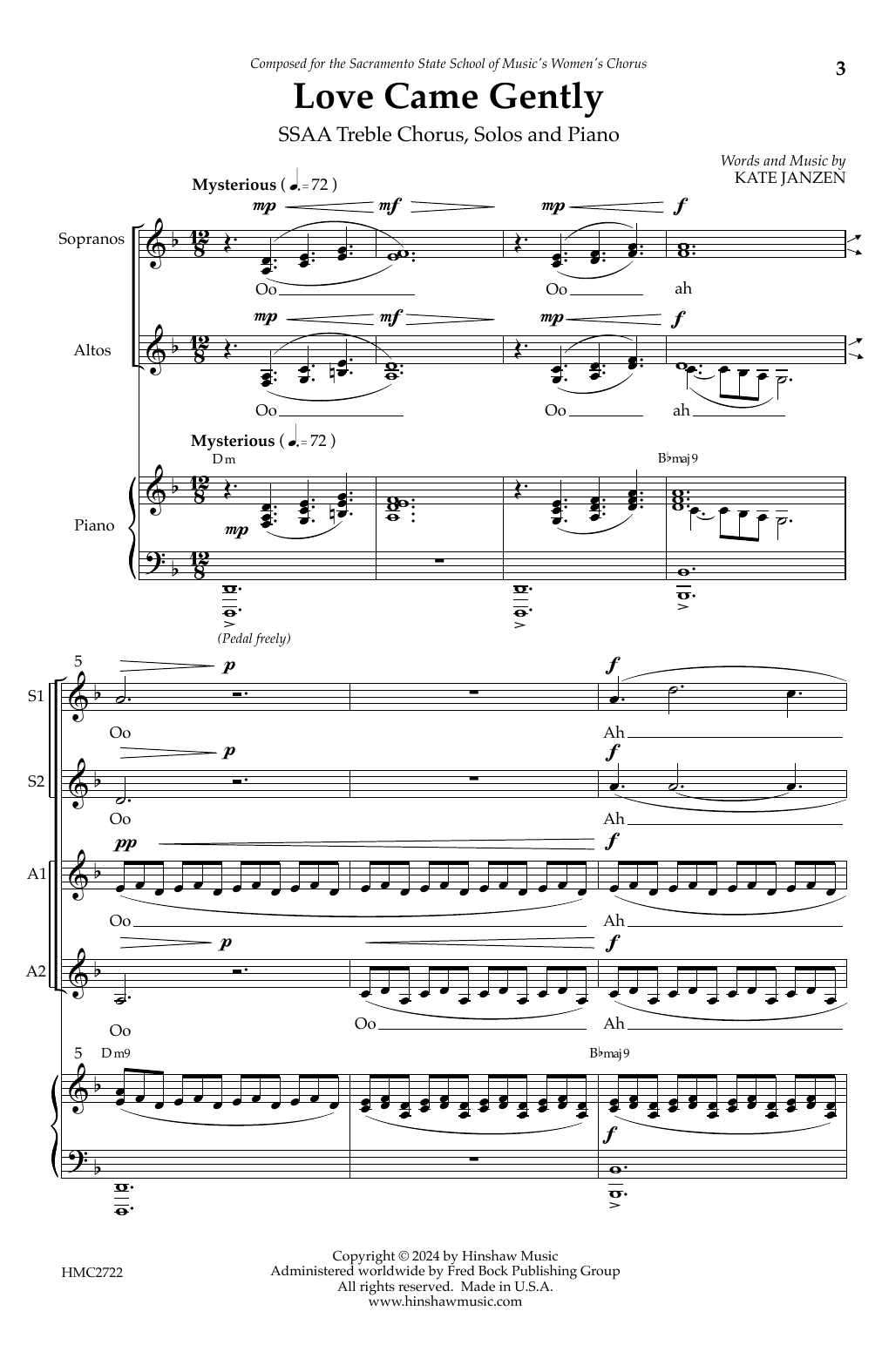 Kate Janzen Love Came Gently sheet music notes and chords. Download Printable PDF.