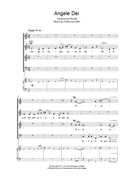 Kate Johnson Angele Dei sheet music notes and chords. Download Printable PDF.