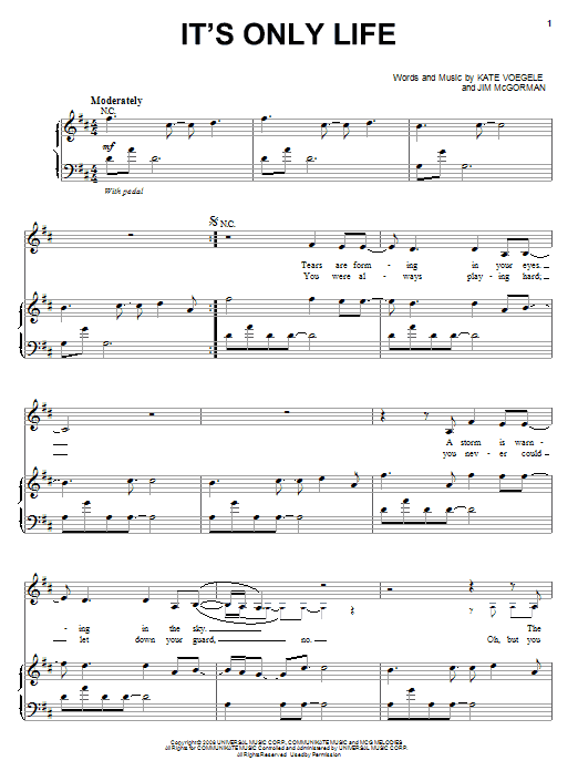 Learn to play Kate Voegele It's Only Life sheet music for Piano, Vocal & Guitar (Right-Hand Melody) in minutes. Kate Voegele It's Only Life sheet music notes and chords. Download Printable PDF.