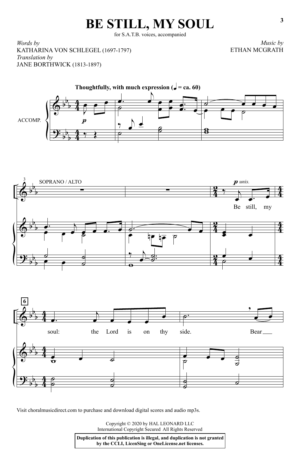 Learn to play Katharina Von Schlegel and Ethan McGrath Be Still, My Soul sheet music for SATB Choir in minutes. Price: 3.9900$ Katharina Von Schlegel and Ethan McGrath Be Still, My Soul sheet music notes and chords arranged for SATB Choir
