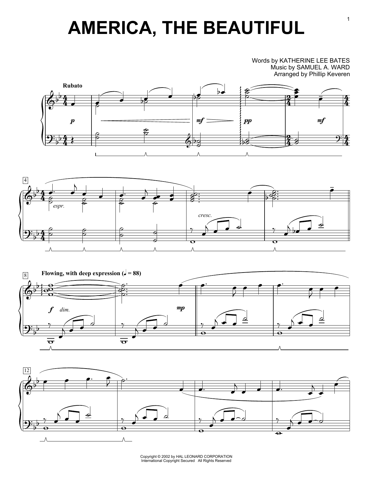 Learn to play Katharine Lee Bates America, The Beautiful (arr. Phillip Keveren) sheet music for Educational Piano in minutes. Price: 6.9900$ Katharine Lee Bates America, The Beautiful (arr. Phillip Keveren) sheet music notes and chords arranged for Educational Piano