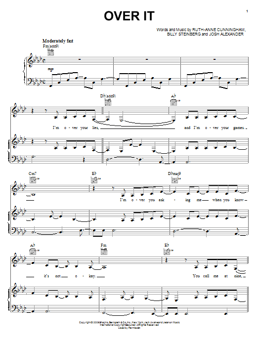 Katharine McPhee Over It sheet music notes and chords. Download Printable PDF.