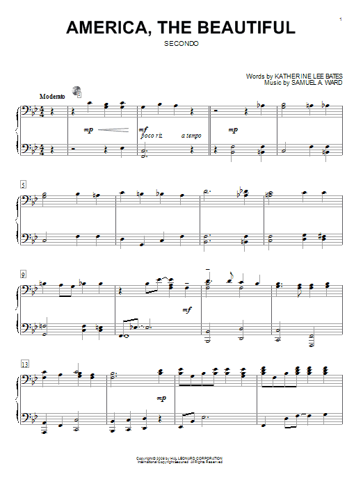 Katherine Lee Bates America The Beautiful Sheet Music Pdf Notes Chords American Score Piano Duet Download Printable Sku 69672