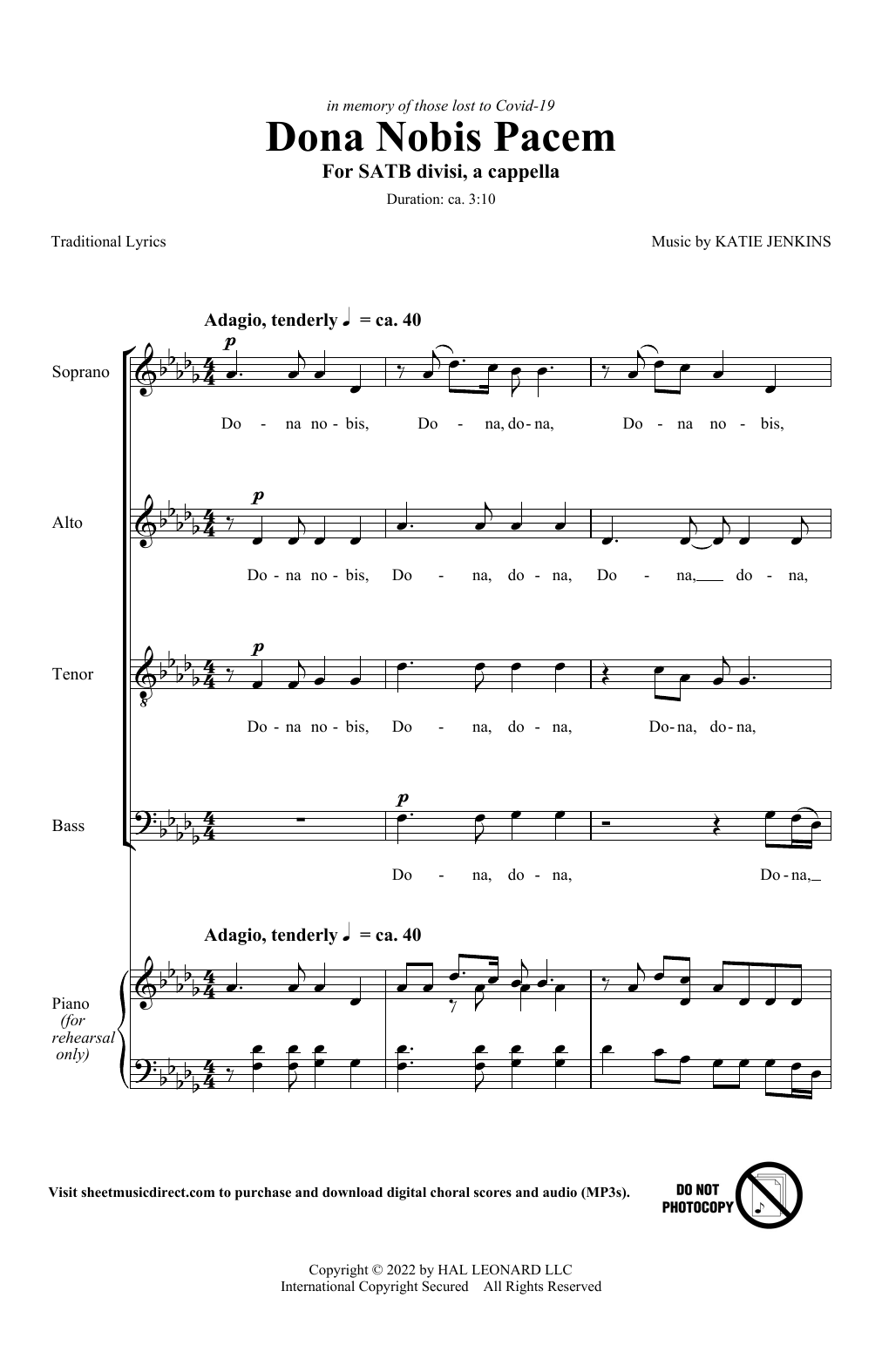 Katie Jenkins Dona Nobis Pacem sheet music notes and chords. Download Printable PDF.