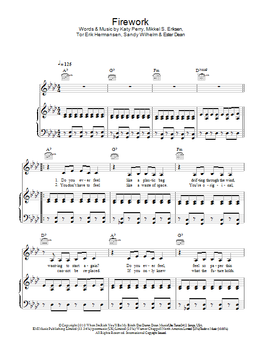 Katy Perry Firework sheet music notes and chords. Download Printable PDF.