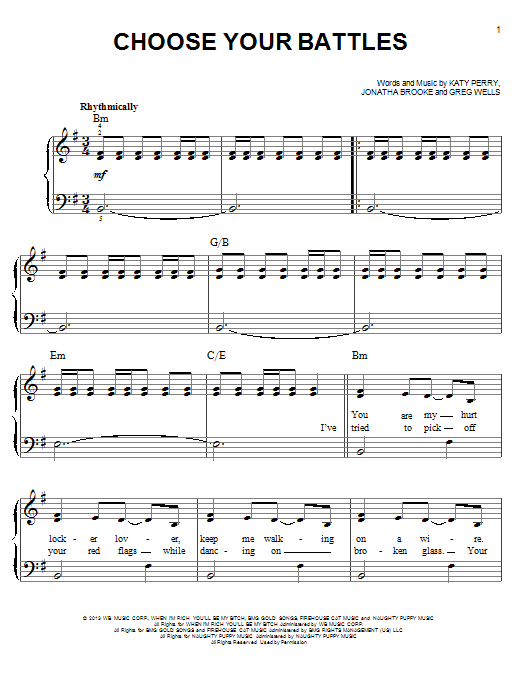 Katy Perry Choose Your Battles sheet music notes and chords. Download Printable PDF.