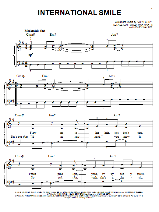 Katy Perry International Smile sheet music notes and chords. Download Printable PDF.