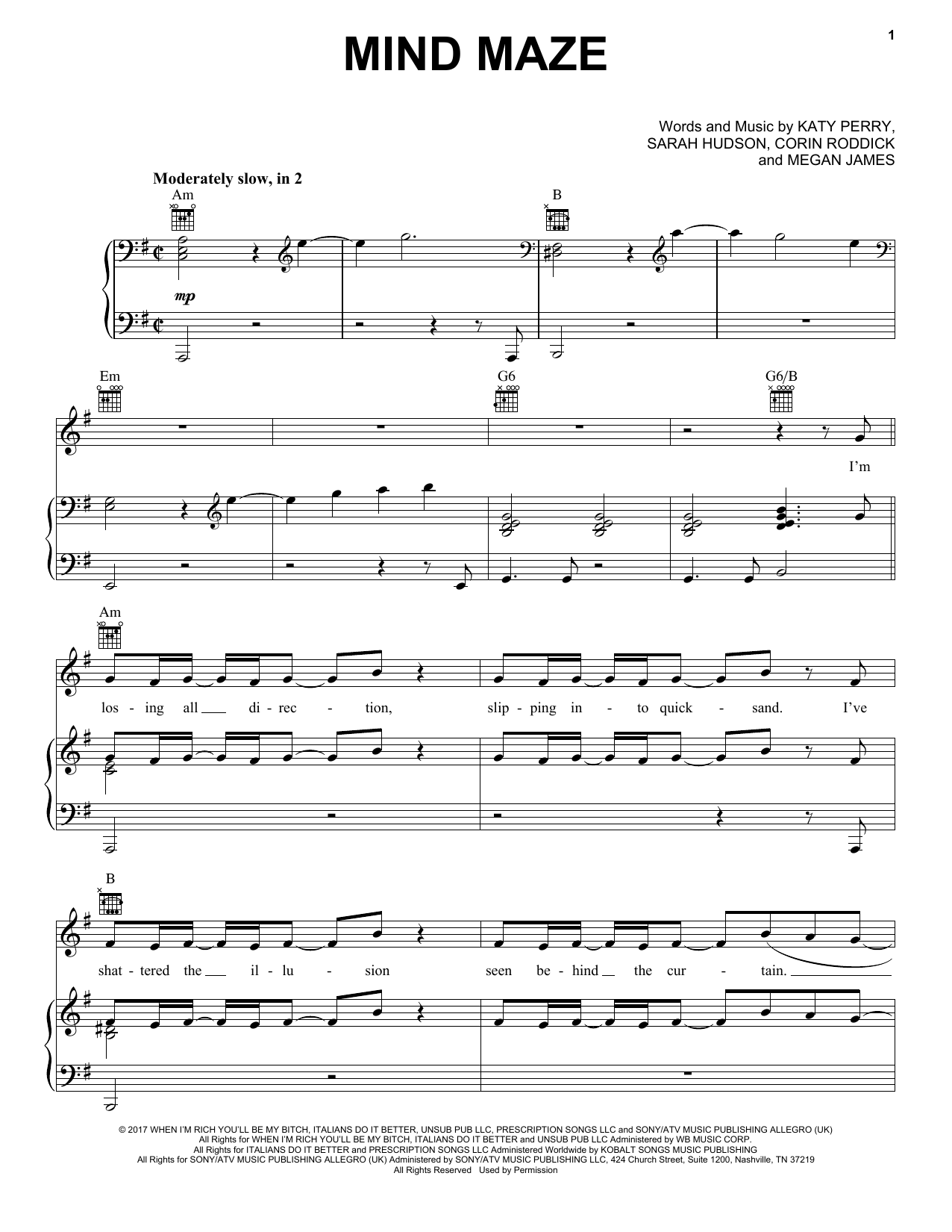 Katy Perry Mind Maze sheet music notes and chords. Download Printable PDF.