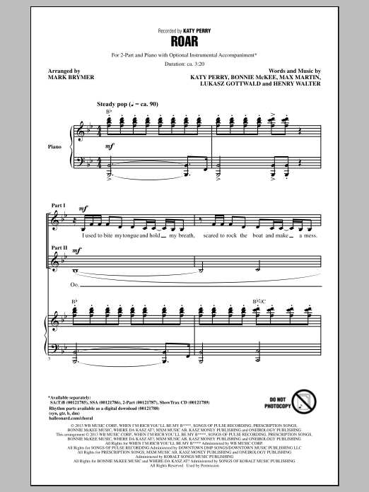 Learn to play Katy Perry Roar (arr. Mark Brymer) sheet music for SATB Choir in minutes. Price: 3.9900$ Katy Perry Roar (arr. Mark Brymer) sheet music notes and chords. Download Printable PDF.