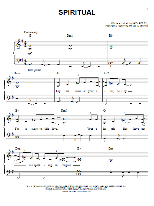 Katy Perry Spiritual sheet music notes and chords. Download Printable PDF.