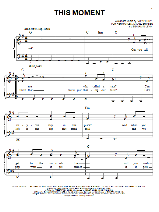 Katy Perry This Moment sheet music notes and chords. Download Printable PDF.