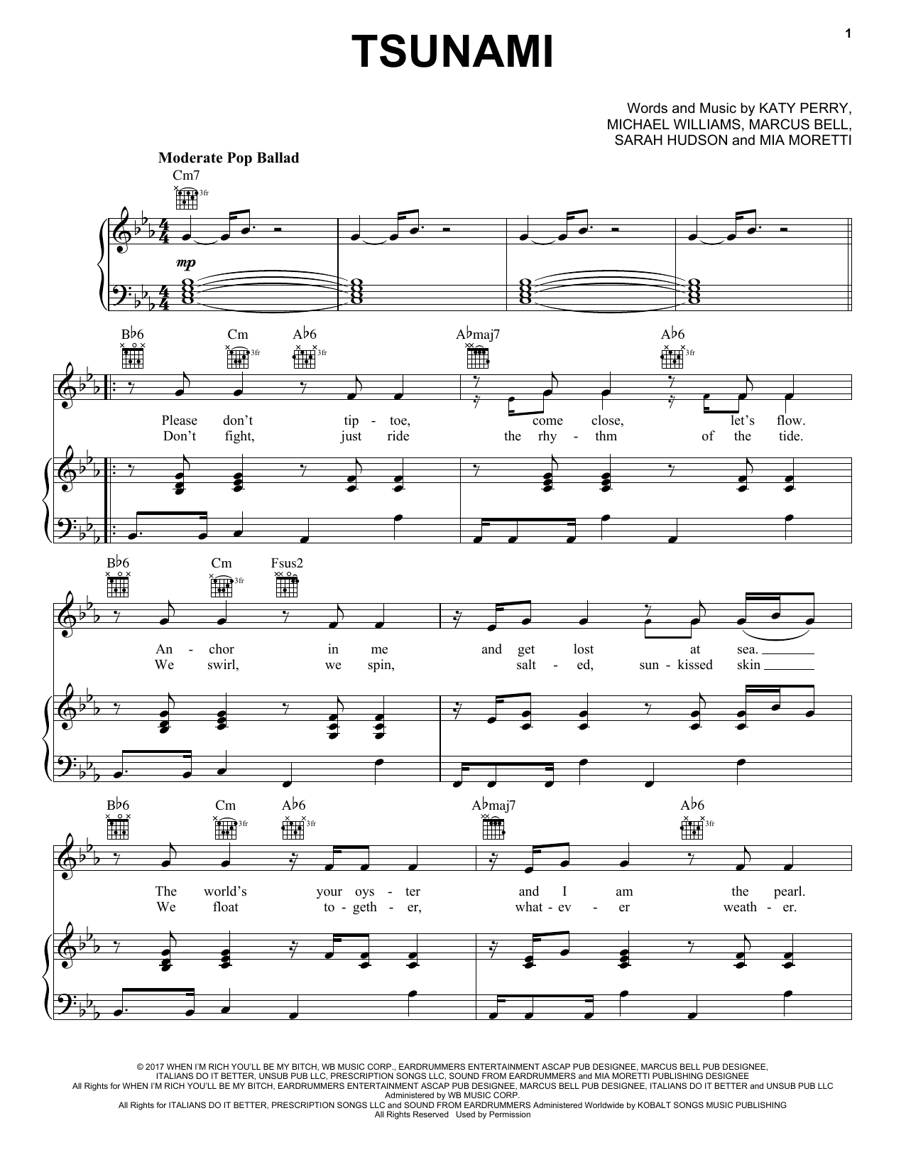 Katy Perry Tsunami sheet music notes and chords. Download Printable PDF.