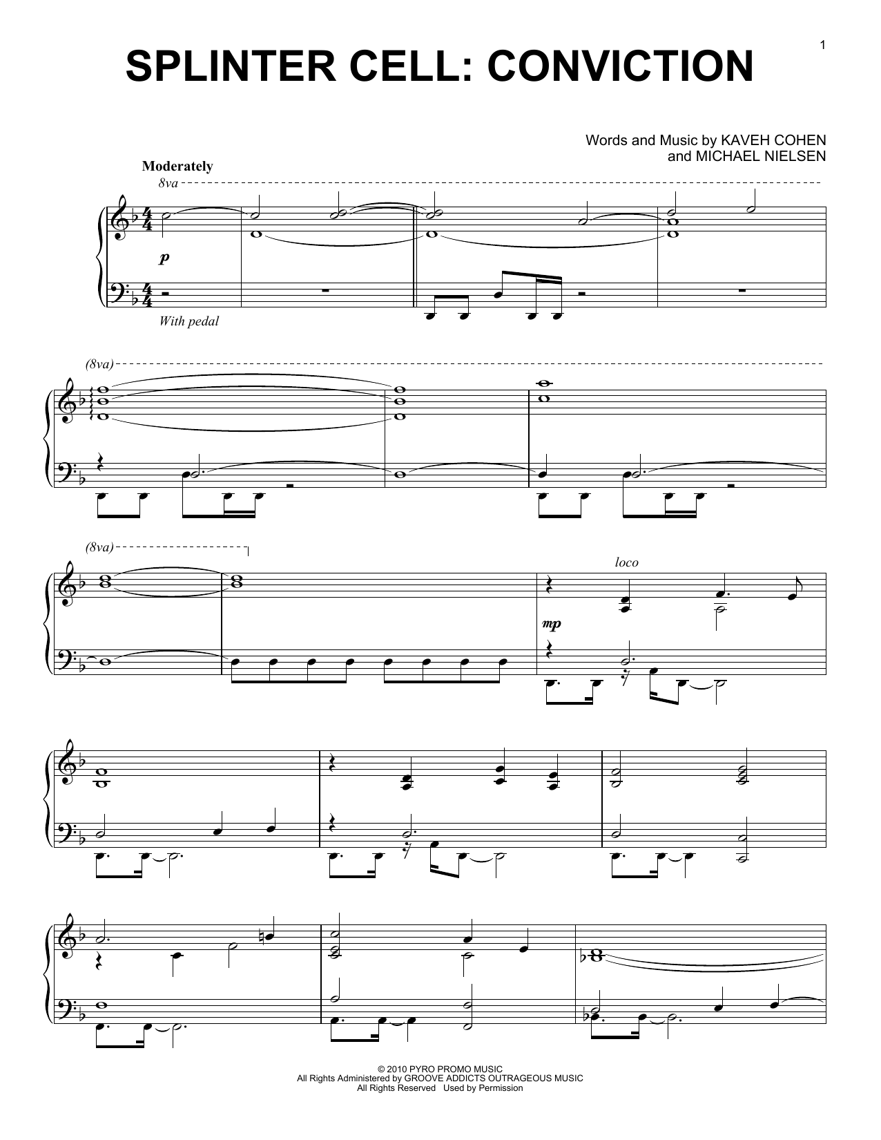 Kaveh Cohen Splinter Cell: Conviction sheet music notes and chords. Download Printable PDF.