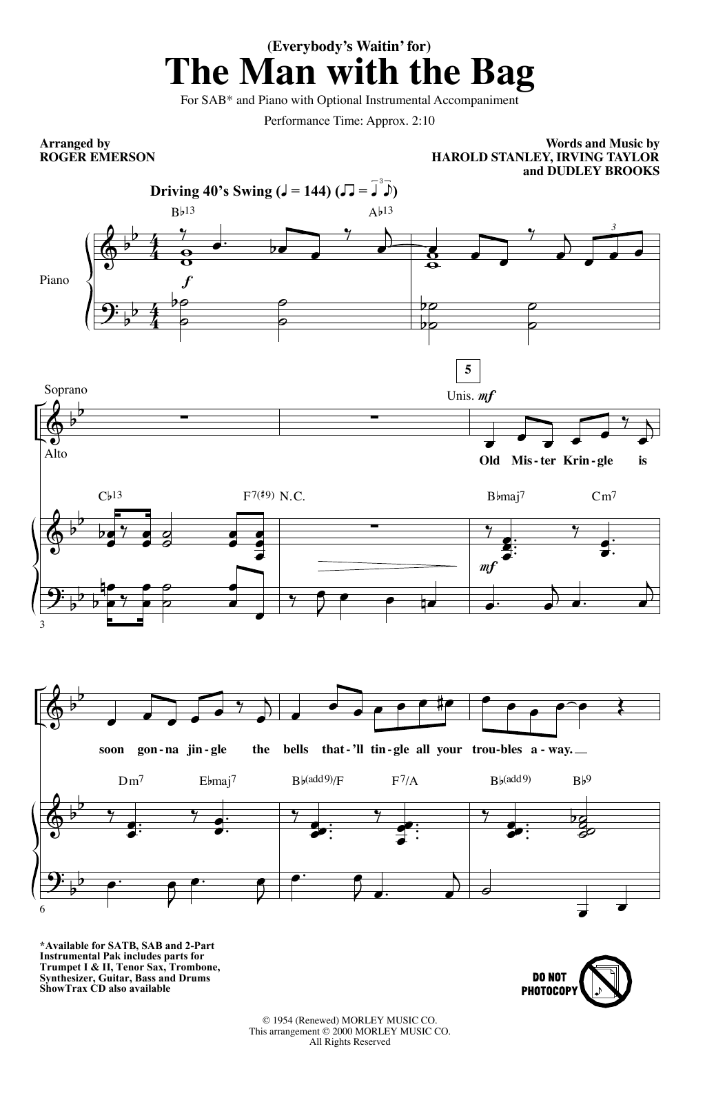 Learn to play Kaye Starr (Everybody's Waitin' For) The Man With The Bag (arr. Roger Emerson) sheet music for SAB Choir in minutes. Kaye Starr (Everybody's Waitin' For) The Man With The Bag (arr. Roger Emerson) sheet music notes and chords. Download Printable PDF.