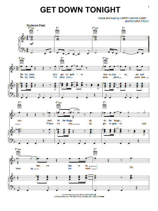 KC and The Sunshine Band Get Down Tonight sheet music notes and chords. Download Printable PDF.