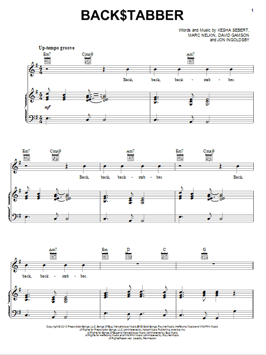 Kesha Back$tabber sheet music notes and chords. Download Printable PDF.