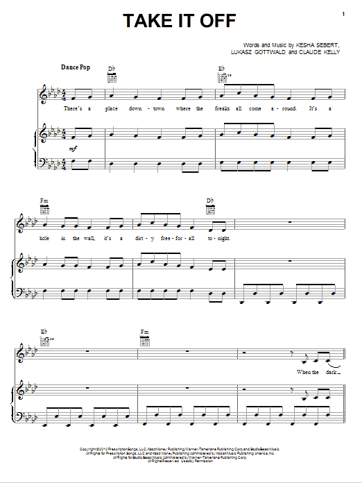 Download Ke$Ha "Take It Off" Sheet Music & PDF Chords | Piano.