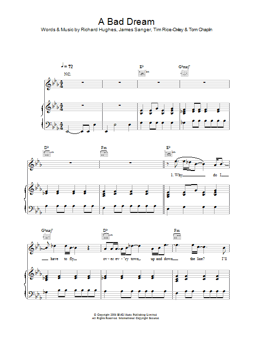 Keane "A Bad Dream" Sheet Music & PDF Chords | 6-Page Piano, Vocal.