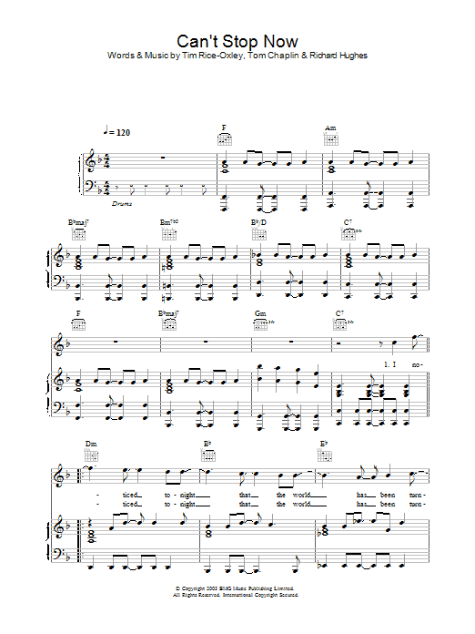 Keane Can't Stop Now sheet music notes and chords. Download Printable PDF.